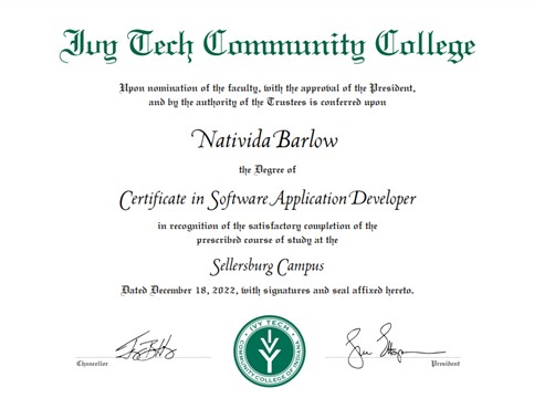 Certificate | Software Application Developer