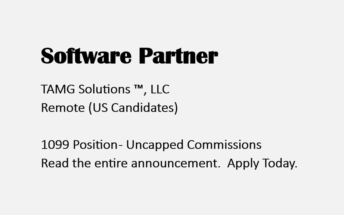 Software Partner job posting. Software Sales, Software Sales Rep jobs. US Applicants. Remote. 1099.